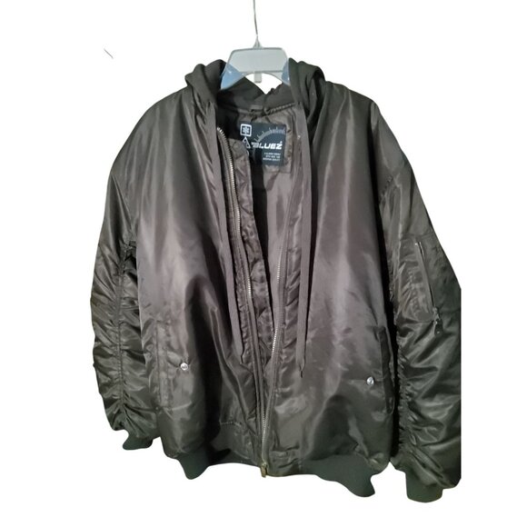 Mens Bluez L-2B Flight Style Hooded Heavy Jacket Brown Large - Picture 3 of 4